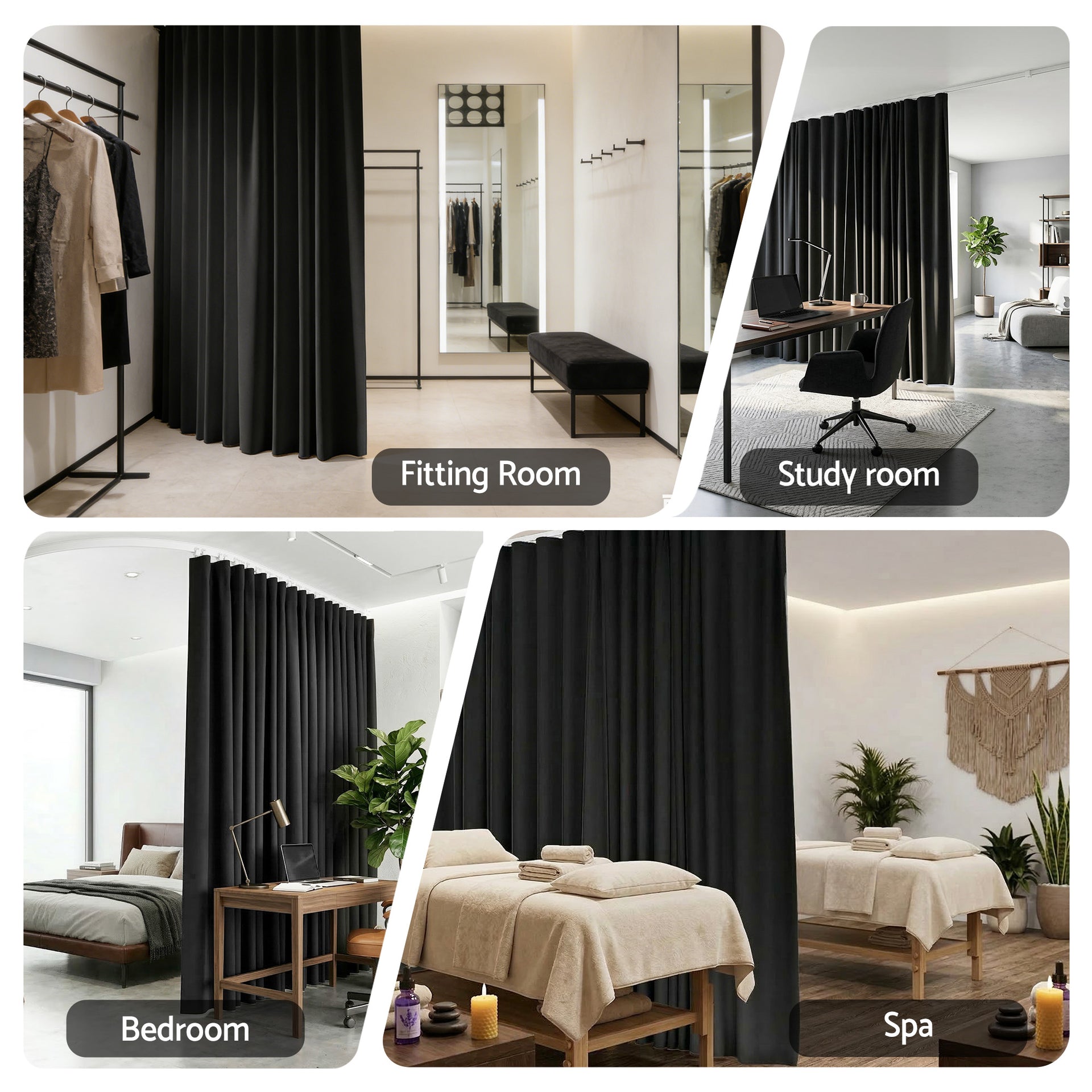 Artiss Room Divider Curtain Ceiling Mounted Track Sets Flexible Black Awezingly