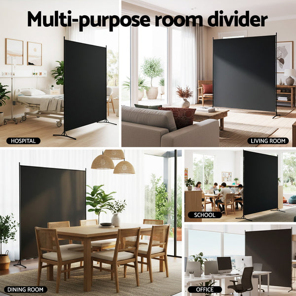 Artiss Room Divider Screen 175x180cm Fabric Black Awezingly