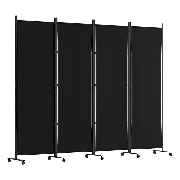 Artiss 4 Panel Room Divider Screen 217cm Wheel Fabric Black Artiss