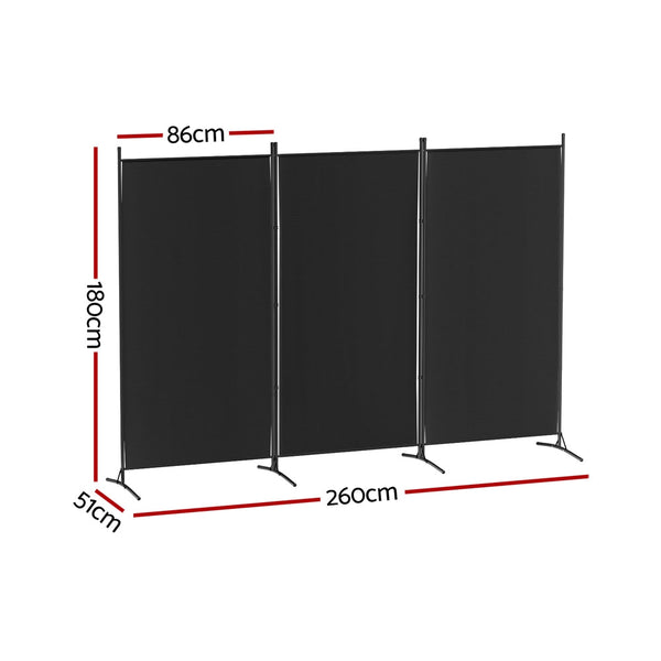 Artiss 3 Panel Room Divider Screen 260x180cm Fabric Black Artiss
