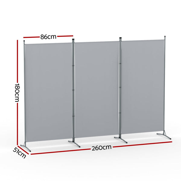 Artiss 3 Panel Room Divider Screen 260x180cm Fabric Grey Awezingly