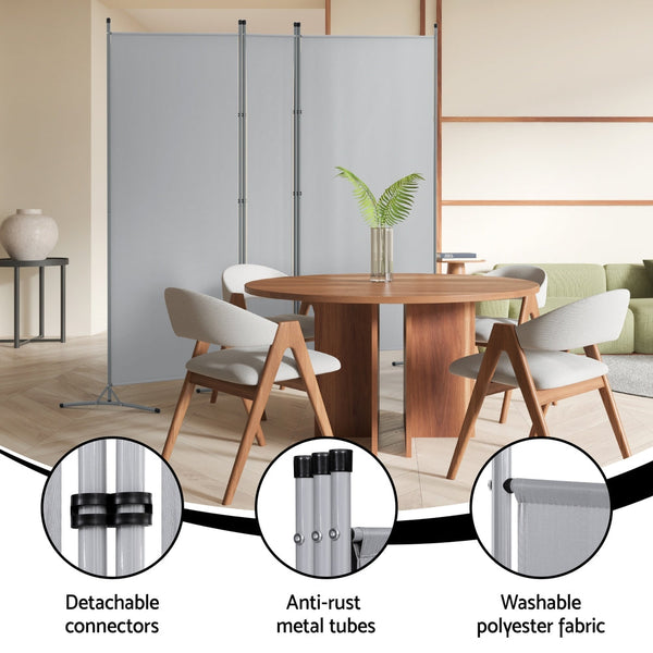 Artiss 3 Panel Room Divider Screen 260x180cm Fabric Grey Awezingly