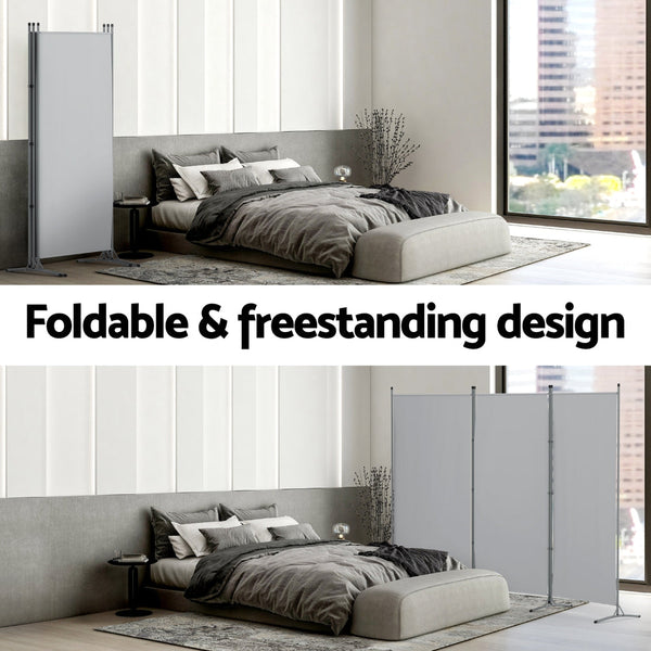 Artiss 3 Panel Room Divider Screen 260x180cm Fabric Grey Awezingly