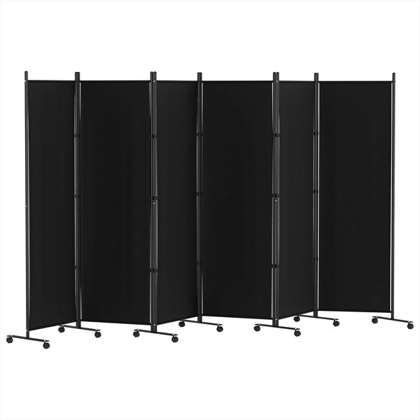 Artiss 6 Panel Room Divider Screen 323cm Wheel Fabric Black Artiss