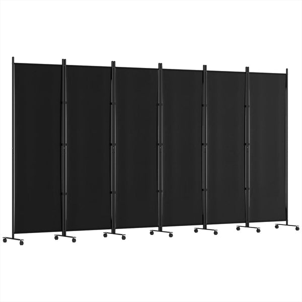 Artiss 6 Panel Room Divider Screen 323cm Wheel Fabric Black Artiss