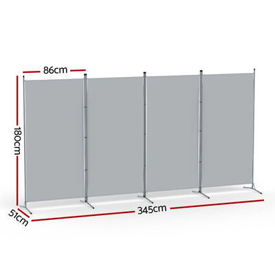 Artiss 4 Panel Room Divider Screen 345x180cm Fabric Grey