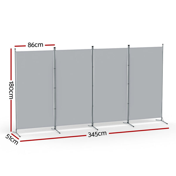 Artiss 4 Panel Room Divider Screen 345x180cm Fabric Grey Awezingly