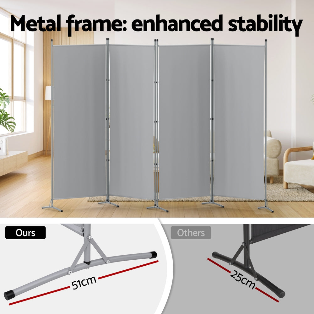 Artiss 4 Panel Room Divider Screen 345x180cm Fabric Grey Awezingly