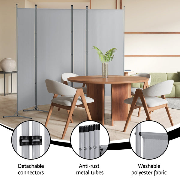 Artiss 4 Panel Room Divider Screen 345x180cm Fabric Grey Awezingly