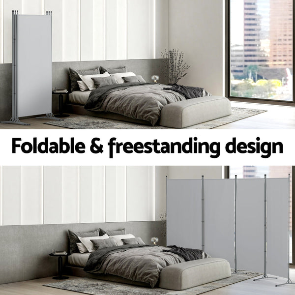 Artiss 4 Panel Room Divider Screen 345x180cm Fabric Grey Awezingly