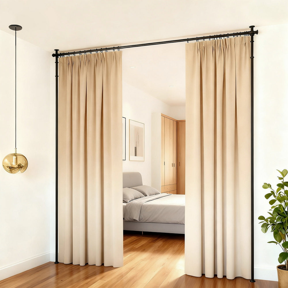 Artiss Room Divider Curtain Rod Extendable Black Awezingly