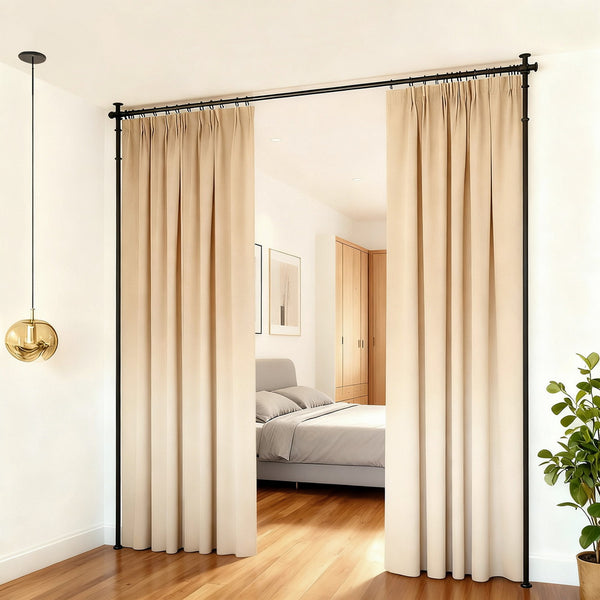 Artiss Room Divider Curtain Rod Extendable Black Awezingly