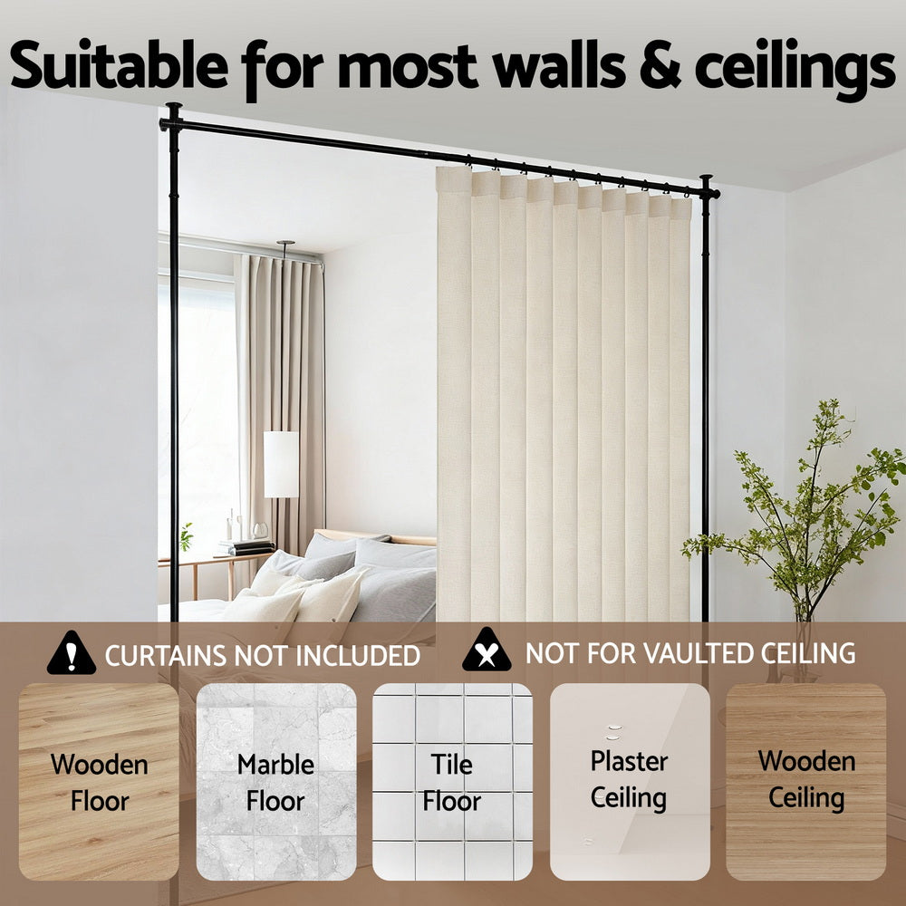 Artiss Room Divider Curtain Rod Extendable Black Awezingly