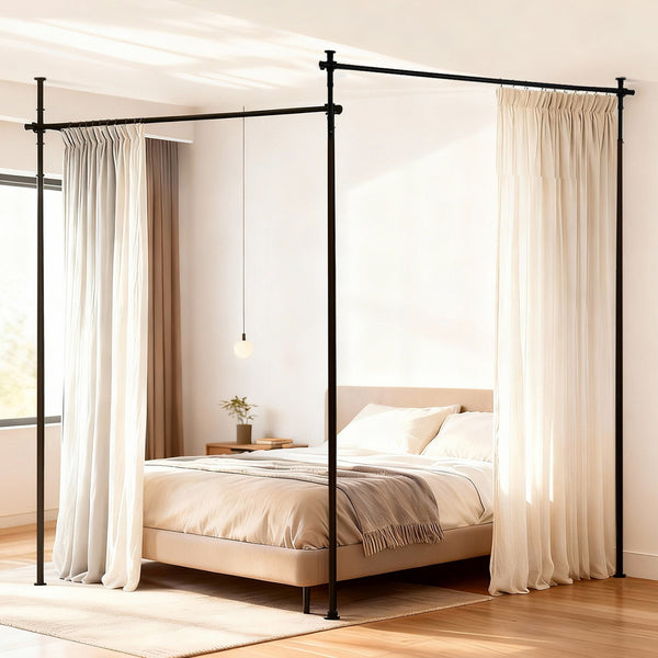 Artiss Room Divider Curtain Rod Extendable Black Awezingly
