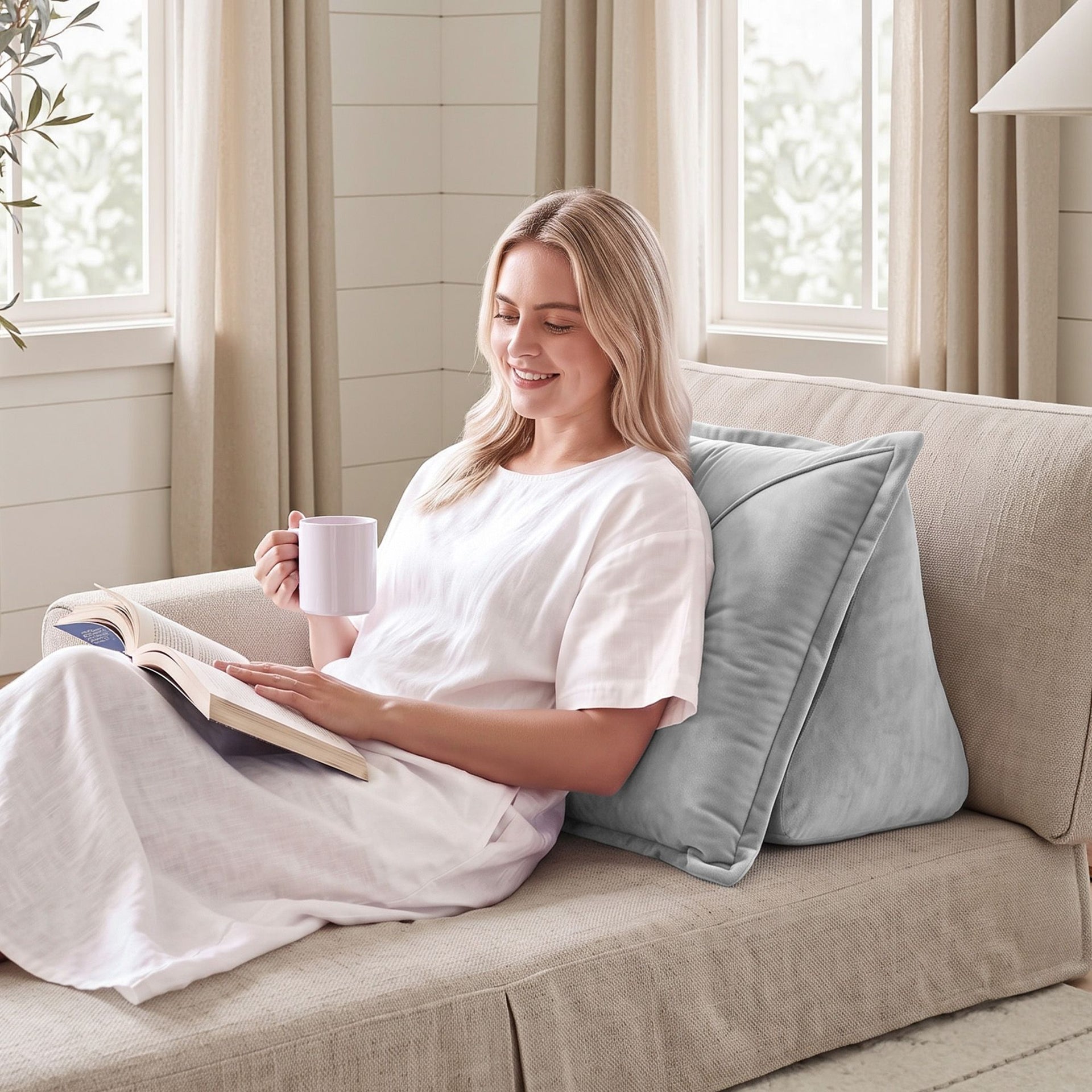 Giselle Bedding Back Pillow for Sitting in Bed, No-Collapse 25D High-Density Base, Ergonomic Lumbar Support Pillow for Gaming, Nursing & Floor Tatami, 90% Shredded Sponge Cushion with Washable Velvet Cover Awezingly