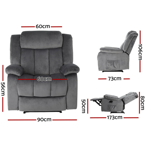 Artiss Recliner Chair Electric Massage Chair Velvet Lounge Sofa Heated Grey Artiss