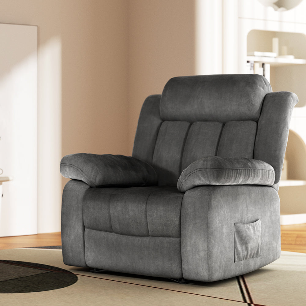 Artiss Recliner Chair Electric Massage Chair Velvet Lounge Sofa Heated Grey Artiss