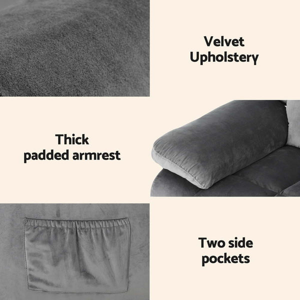 Artiss Recliner Chair Electric Massage Chair Velvet Lounge Sofa Heated Grey Artiss