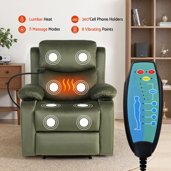 Artiss Recliner Chair Heated Massage Chair with Phone Holder Velvet Awezingly