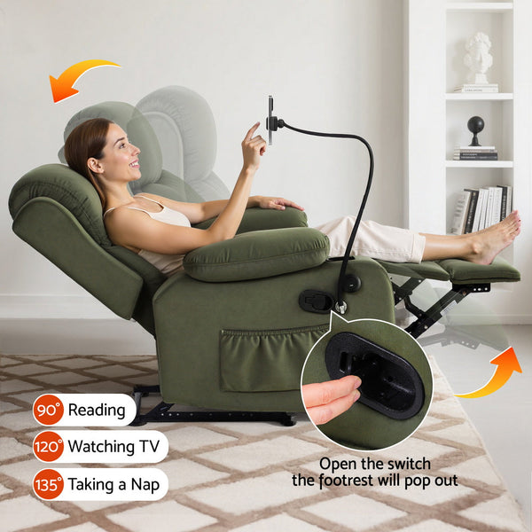 Artiss Recliner Chair Heated Massage Chair with Phone Holder Velvet Awezingly