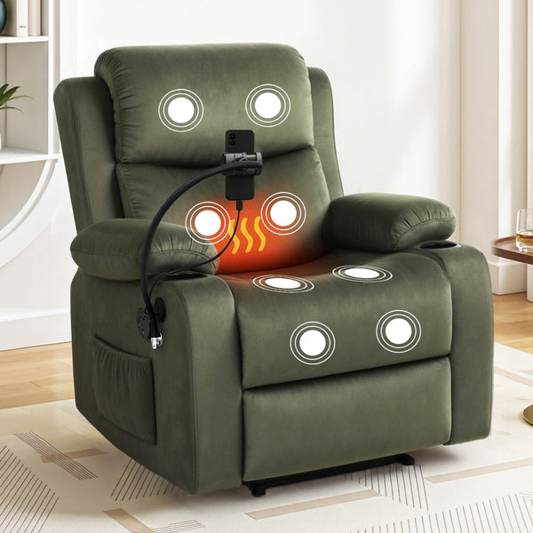 Artiss Recliner Chair Heated Massage Chair with Phone Holder Velvet Awezingly