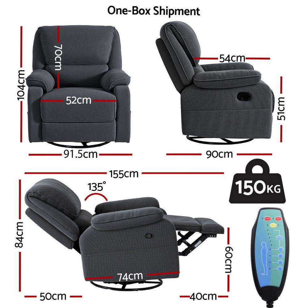 Artiss Rocking Recliner Chair 360 Swivel Massage Heated Reclining Chairs Awezingly