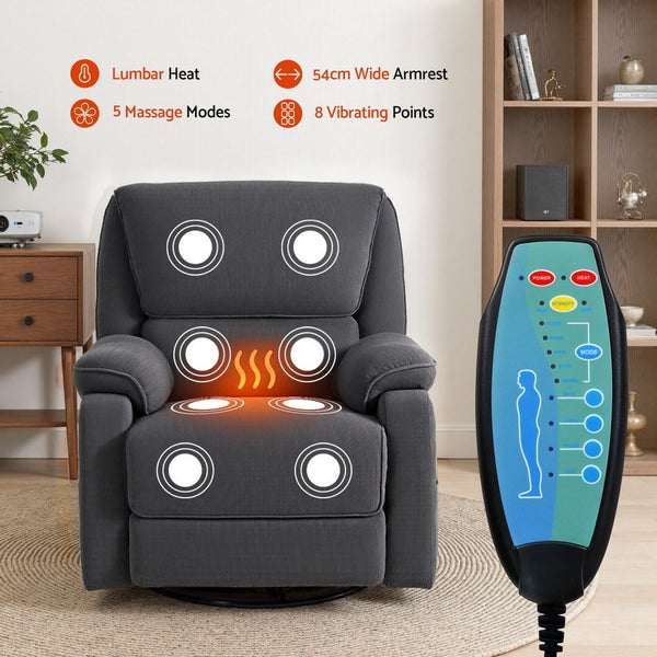 Artiss Rocking Recliner Chair 360 Swivel Massage Heated Reclining Chairs Awezingly