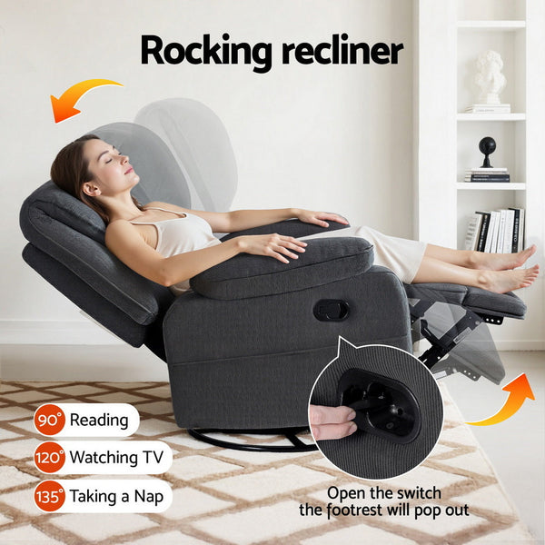 Artiss Rocking Recliner Chair 360 Swivel Massage Heated Reclining Chairs Awezingly
