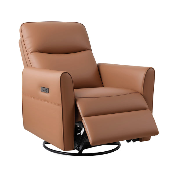 Artiss Swivel Recliner Chair Leather Rocking Reclining Sofa with Charging Ports LED Brown Awezingly
