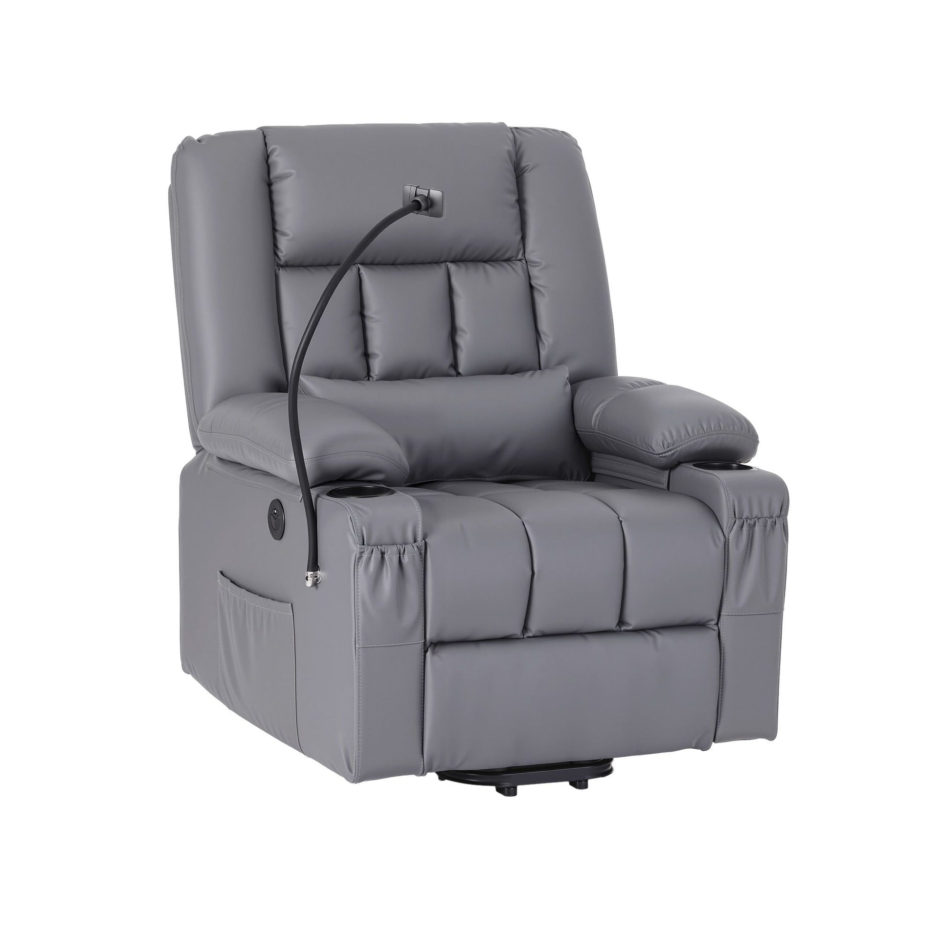 Artiss Power Lift Recliner Chair with Massage and Heat for Elderly, Electric Sofa Reclining Chair with USB and Phone Holder, PU Leather Comfy Armchair for Living Room, 2 Cup Holder & 4 Pockets, Grey Awezingly