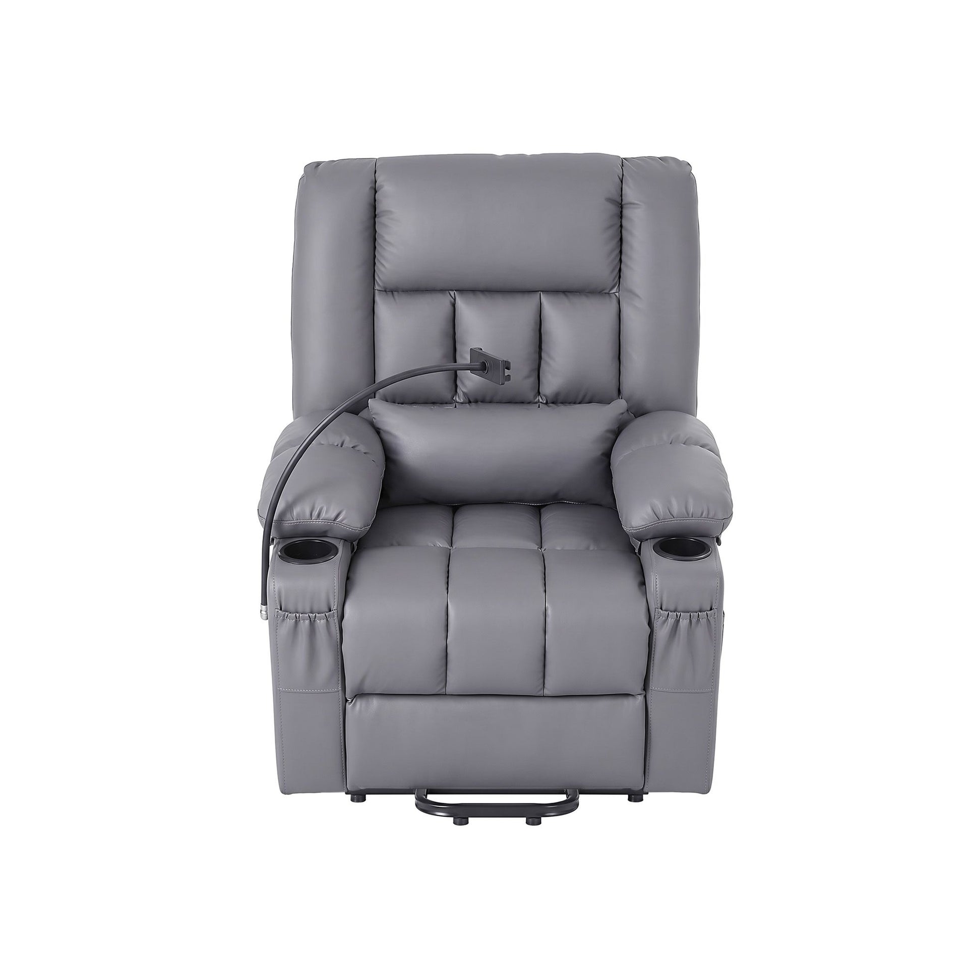 Artiss Power Lift Recliner Chair with Massage and Heat for Elderly, Electric Sofa Reclining Chair with USB and Phone Holder, PU Leather Comfy Armchair for Living Room, 2 Cup Holder & 4 Pockets, Grey Awezingly