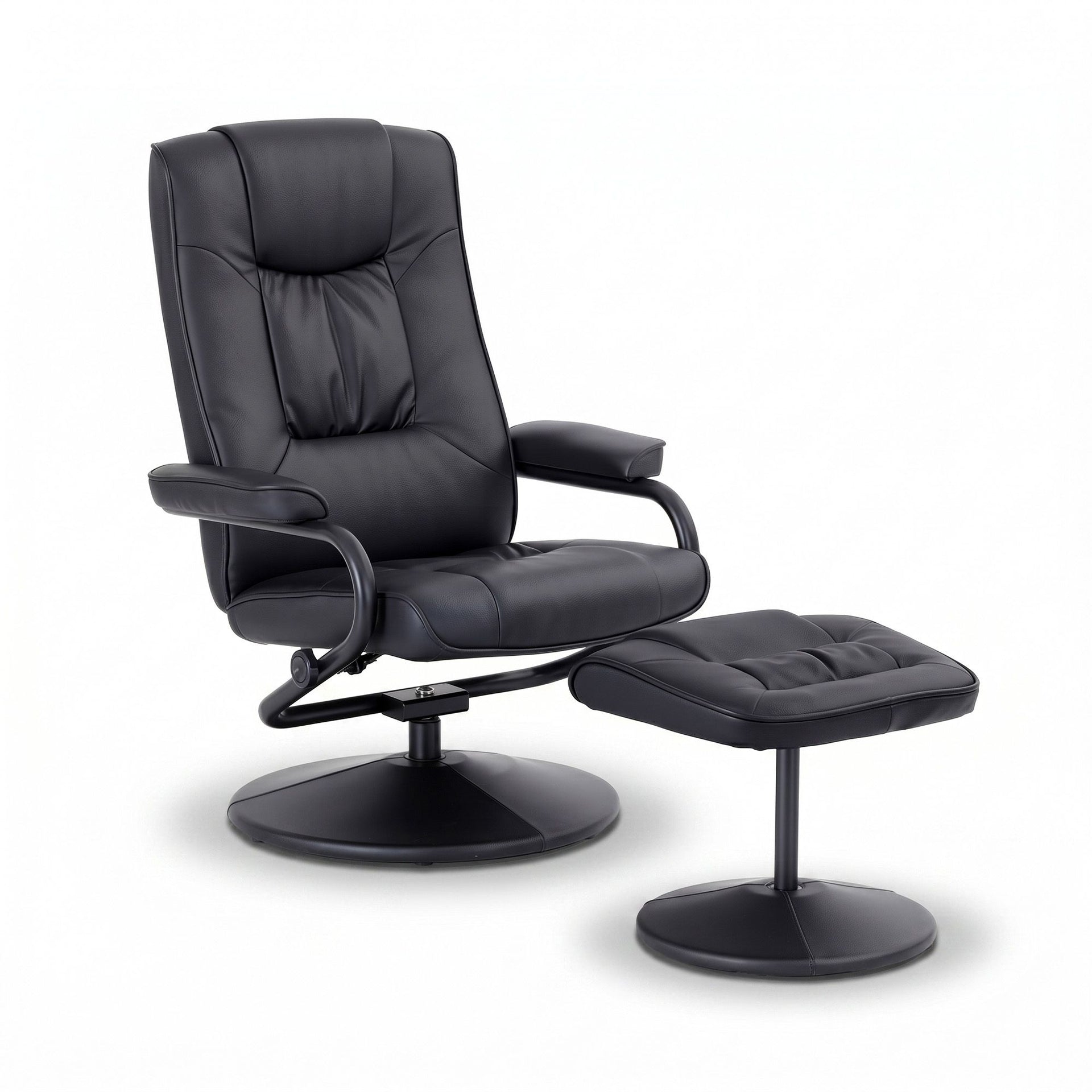Artiss Recliner with Ottoman 360-Degree Swivel Recliner Chair and Ottoman Set PU Leather Black Awezingly