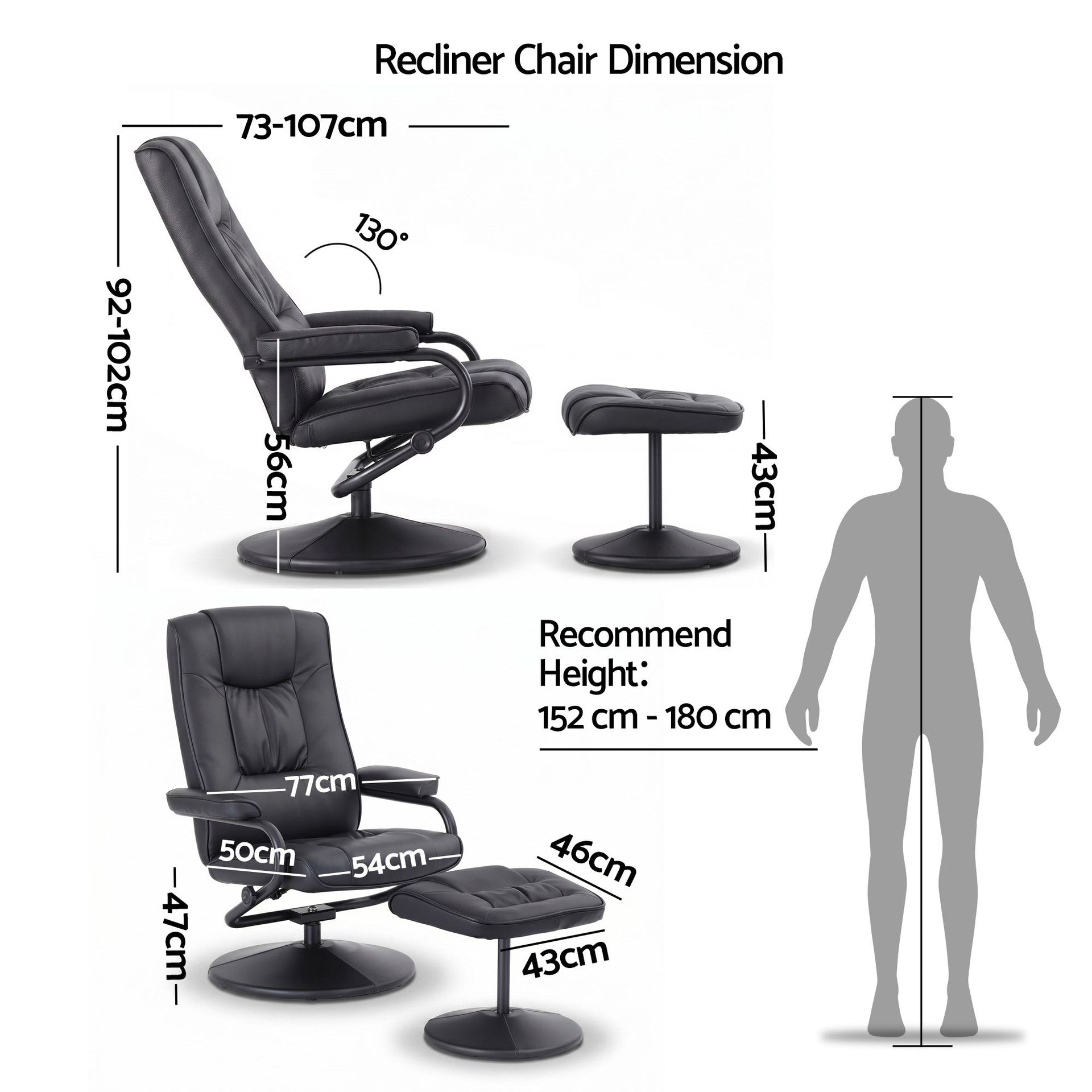 Artiss Recliner with Ottoman 360-Degree Swivel Recliner Chair and Ottoman Set PU Leather Black Awezingly
