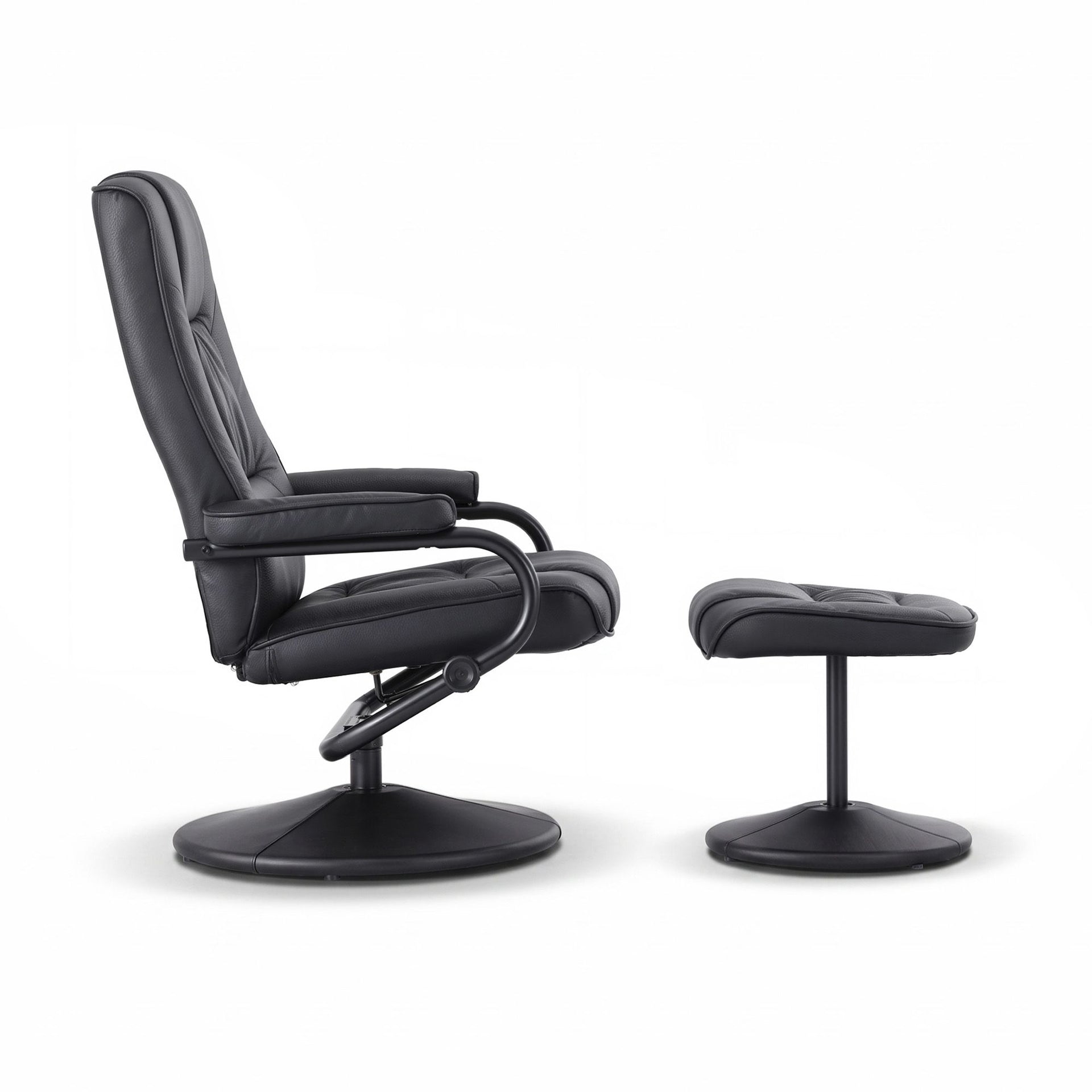 Artiss Recliner with Ottoman 360-Degree Swivel Recliner Chair and Ottoman Set PU Leather Black Awezingly