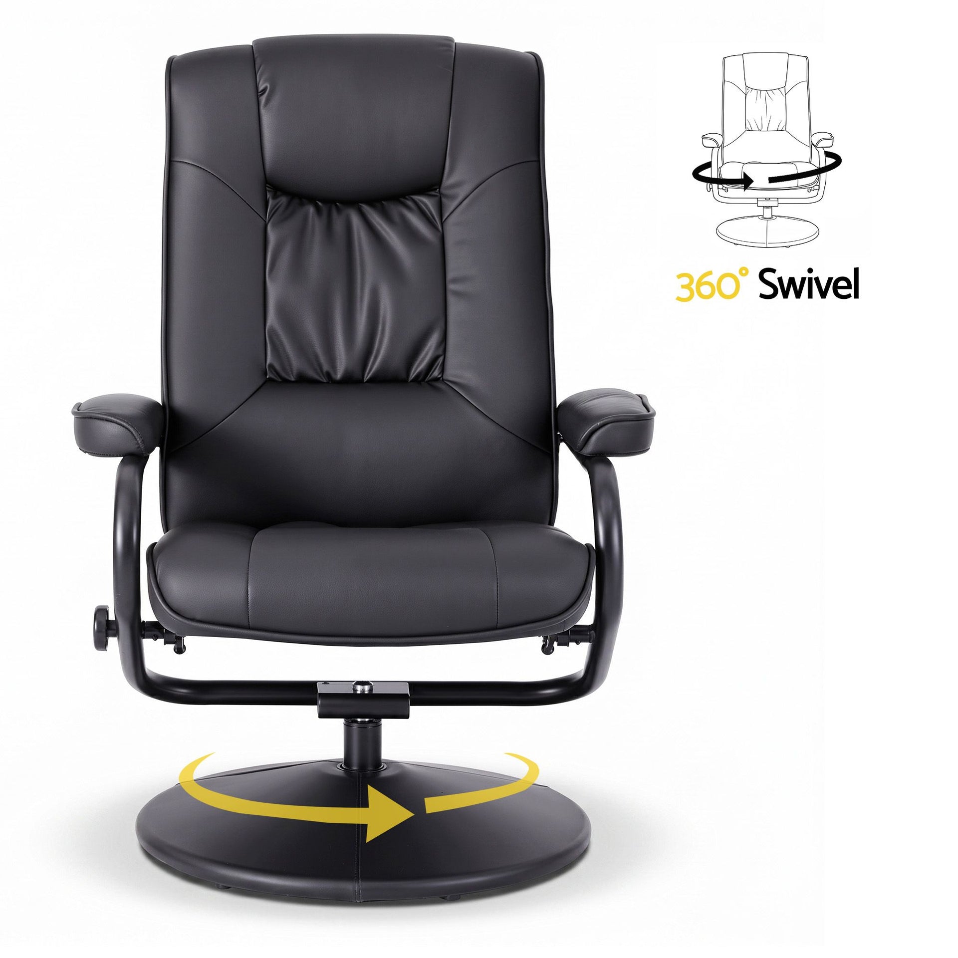 Artiss Recliner with Ottoman 360-Degree Swivel Recliner Chair and Ottoman Set PU Leather Black Awezingly