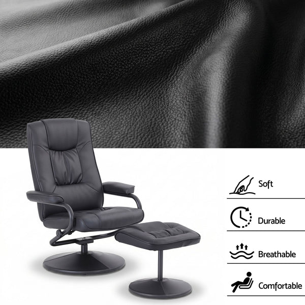 Artiss Recliner with Ottoman 360-Degree Swivel Recliner Chair and Ottoman Set PU Leather Black Awezingly