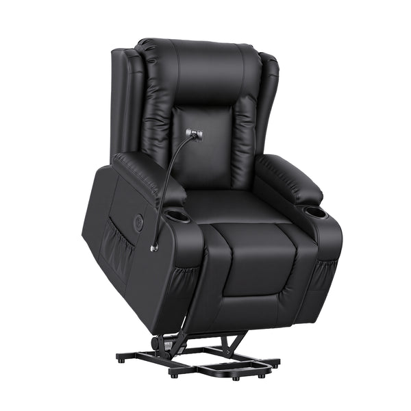 Artiss Power Lift Recliner Chair with Massage and Heat for Elderly, Electric Sofa Reclining Chair with USB and Phone Holder, PU Leather Comfy Armchair for Living Room, 2 Cup Holder & 4 Pockets, Black Awezingly