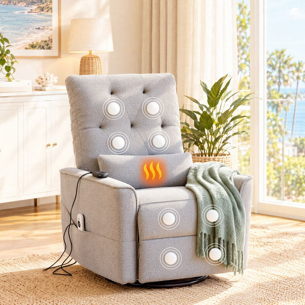 Artiss Electric Massage Recliner Chair with 270° Swivel & Heat, Grey Awezingly