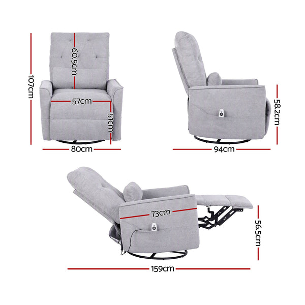 Artiss Electric Massage Recliner Chair with 270° Swivel & Heat, Grey Awezingly