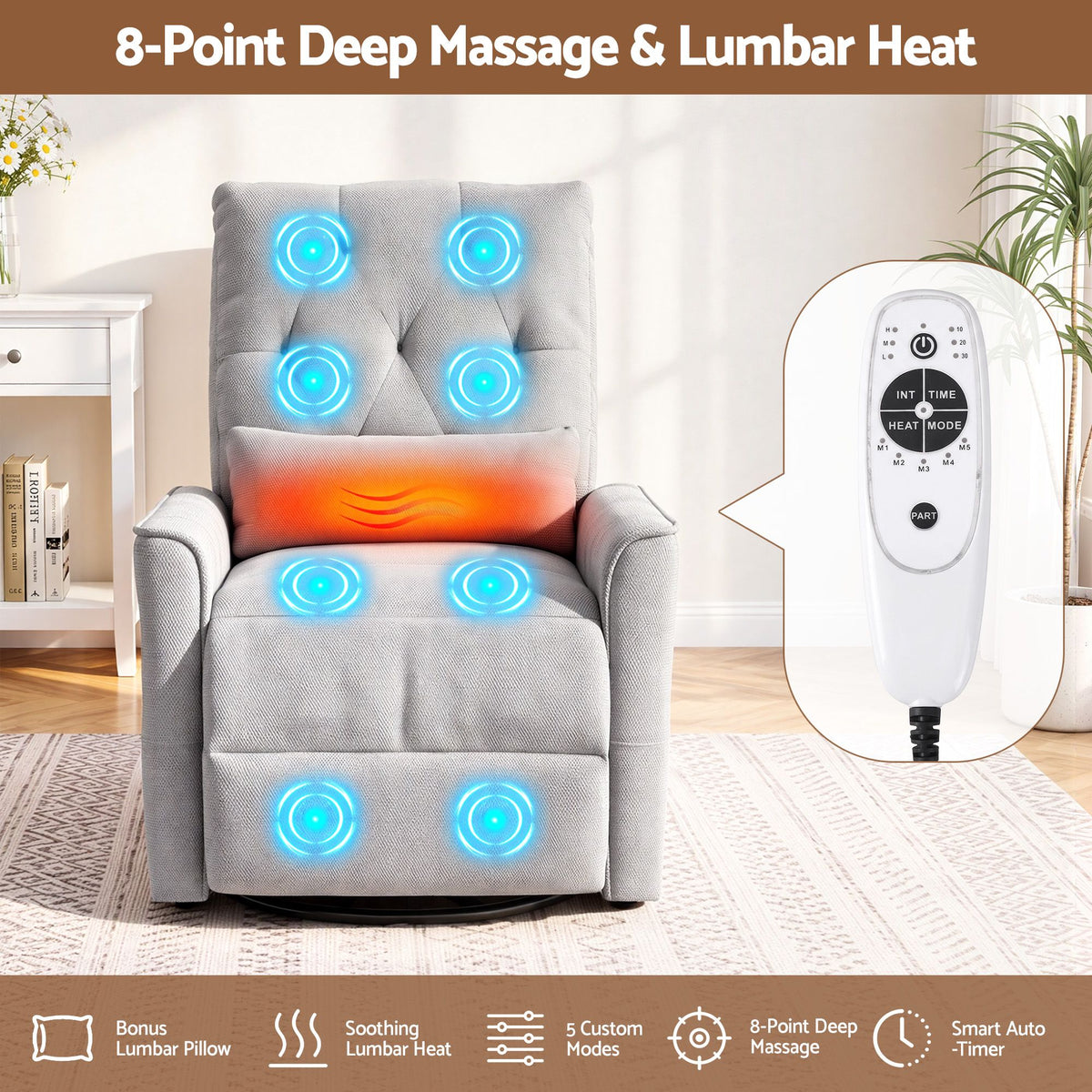 Artiss Electric Massage Recliner Chair with 270° Swivel & Heat, Grey Awezingly