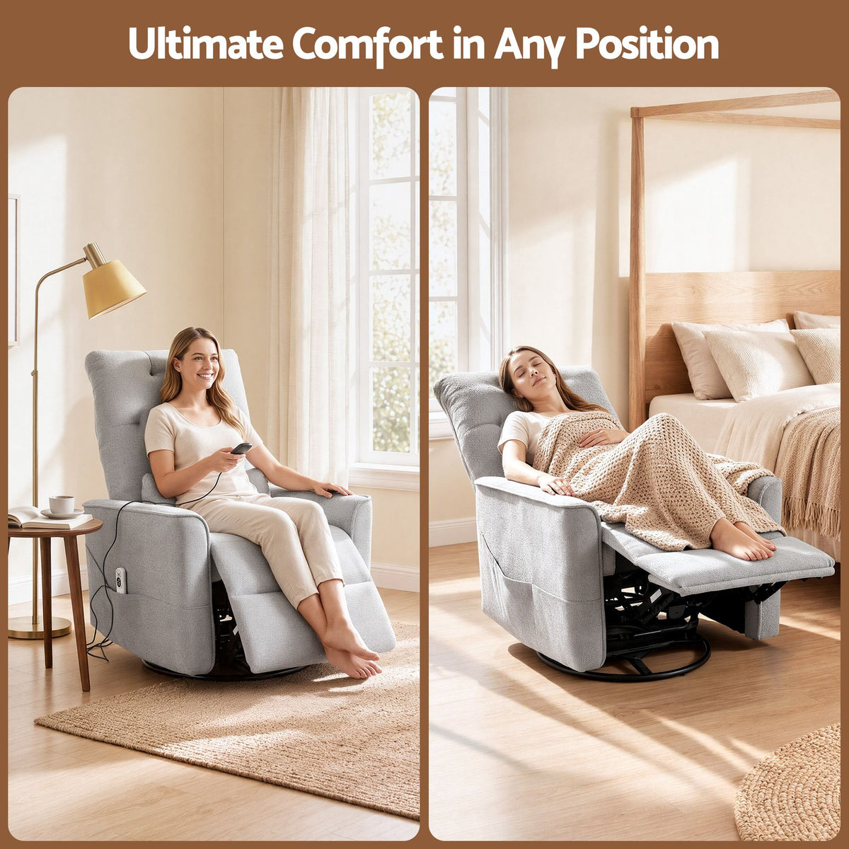 Artiss Electric Massage Recliner Chair with 270° Swivel & Heat, Grey Awezingly