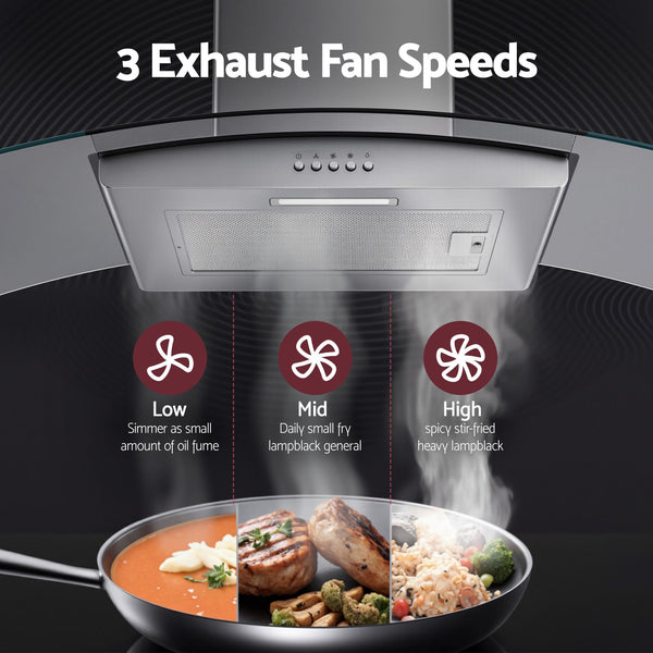 Devanti 90cm Range Hood Curved Glass Canopy Rangehood Kitchen Exhaust Fan Awezingly
