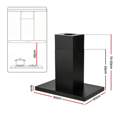 Devanti 90cm Island Rangehood Ceiling-Mounted 3-Speed Touch Control LED Black