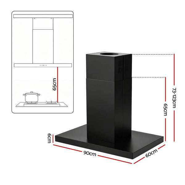 Devanti 90cm Island Rangehood Ceiling-Mounted 3-Speed Touch Control LED Black Awezingly