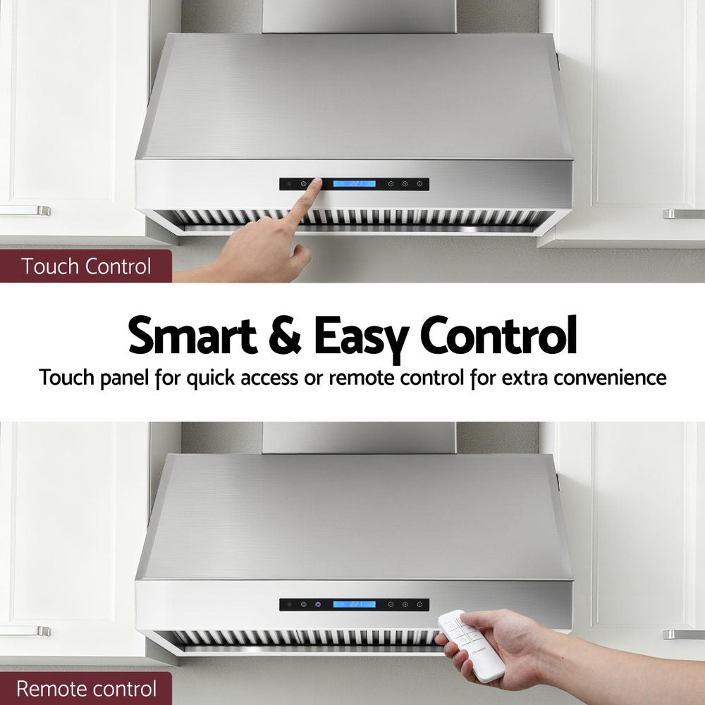 Devanti 900mm Range Hood 3-Speed Fan LED Display Remote Control Awezingly