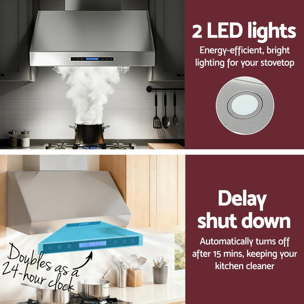 Devanti 900mm Range Hood 3-Speed Fan LED Display Remote Control Awezingly