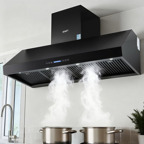 Devanti 1500mm Commercial BBQ Range Hood Dual Motor W/ Remote Control Black Devanti