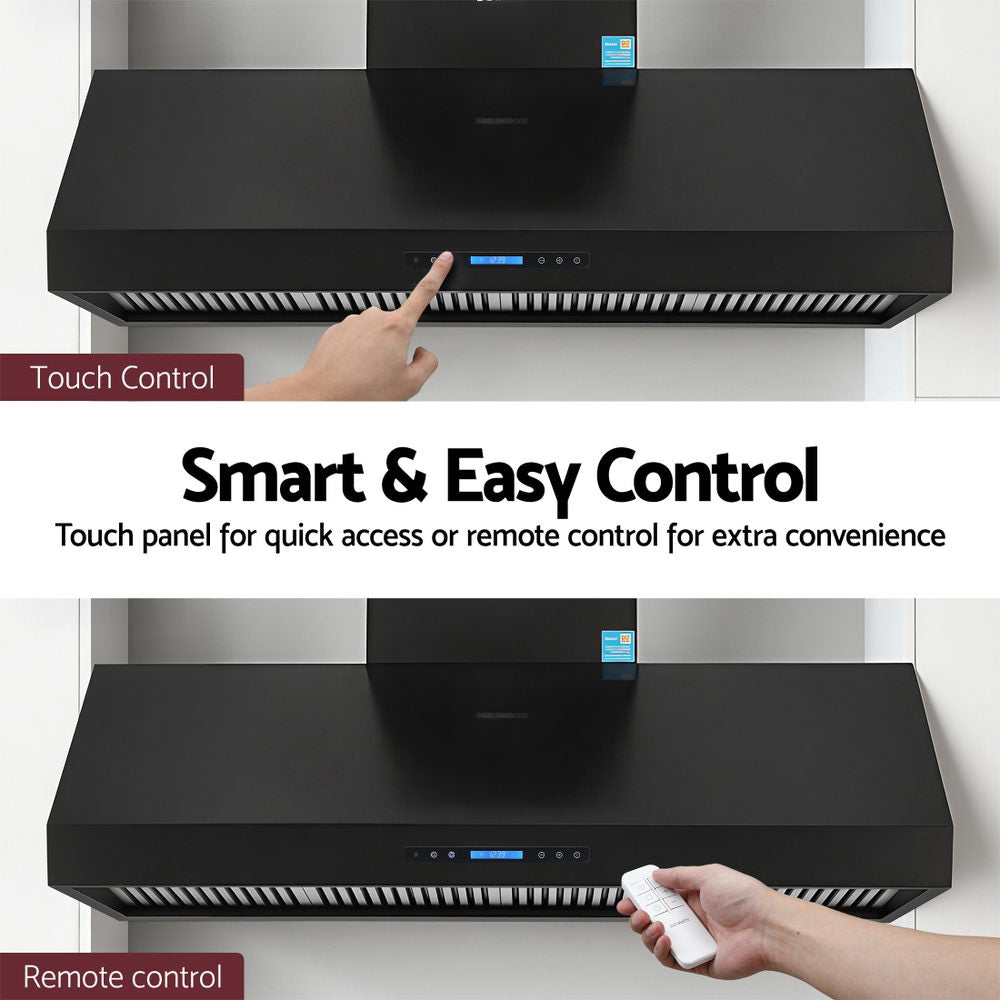 Devanti 1500mm Commercial BBQ Range Hood Dual Motor W/ Remote Control Black Devanti