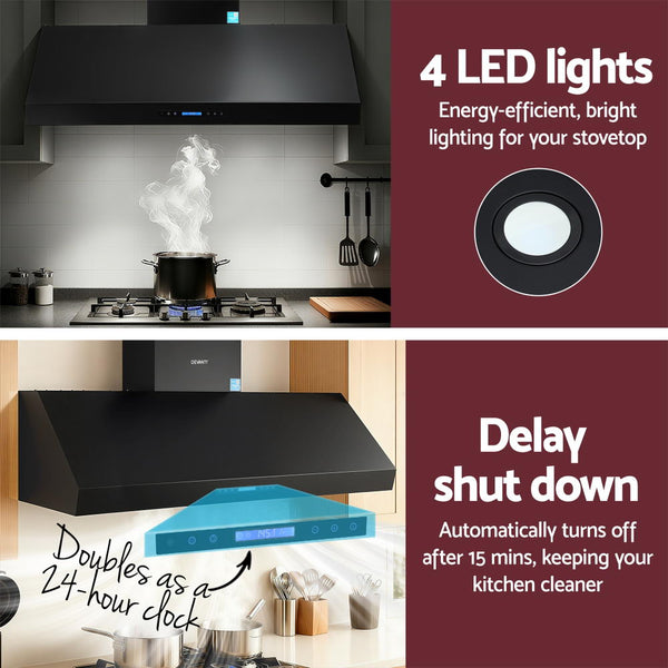 Devanti 1500mm Commercial BBQ Range Hood Dual Motor W/ Remote Control Black Devanti