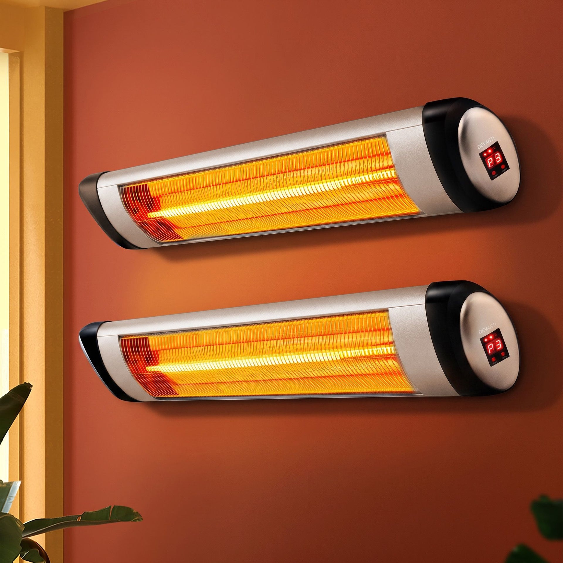 Devanti 2PCS Electric Radiant Strip Heater Indoor Outdoor Patio Remote Control 1500W Awezingly